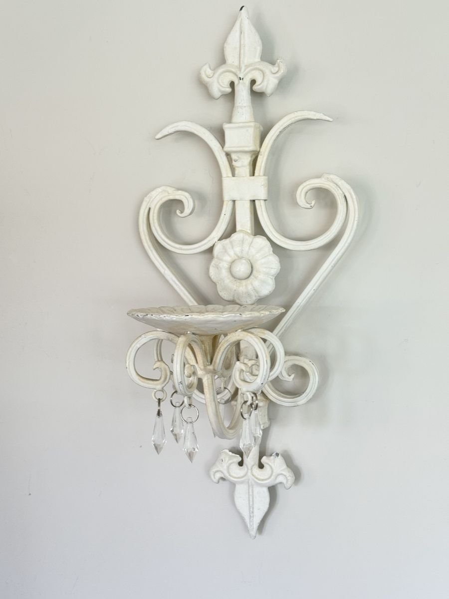 Set Of 2 Ornate White Metal Wall Sconses