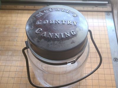 Antique McCall's Country Canning Glass Jar with Metal Lid and Wire Bail Handle