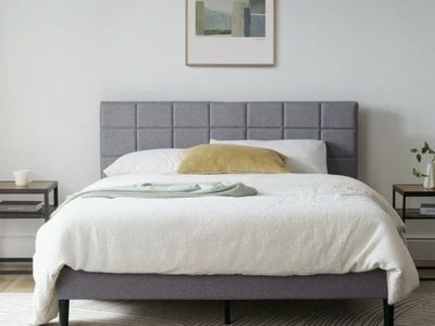 New Queen Size Platform Bed Frame with Upholstered Headboard - Grey, 700lb Capacity not in original box
