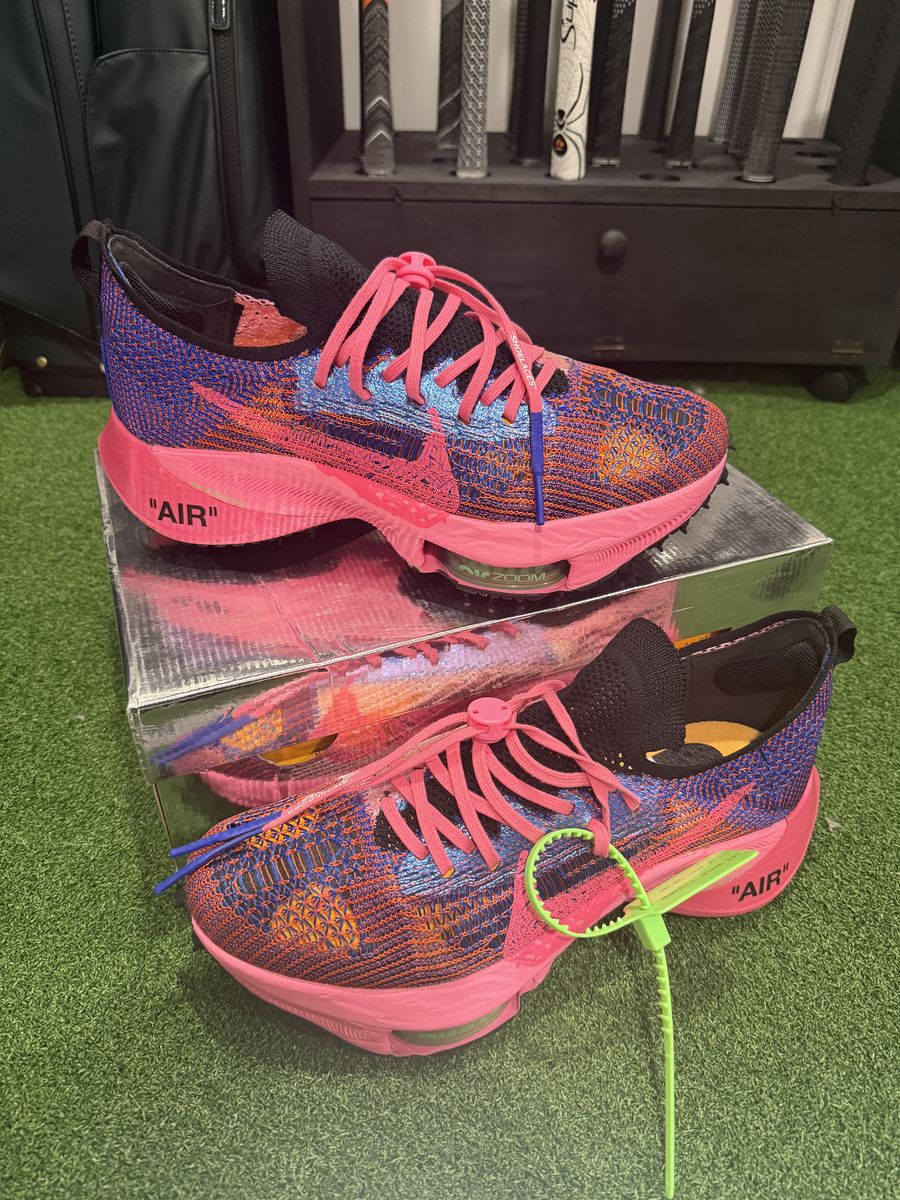 Nike Air Zoom Tempo Next% Flyknit Off-White Racer Blue Pink Glow Men's Sz 12