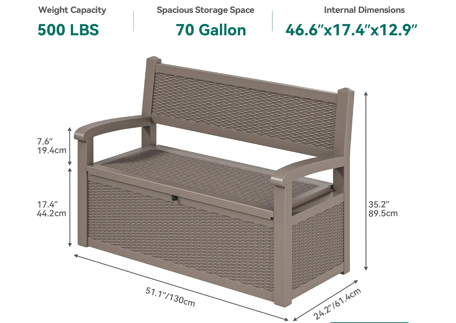 New Storage Bench Deck Box, 47" W Lockable Patio Bench, 80 gallon, Waterproof