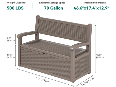 New Storage Bench Deck Box, 47" W Lockable Patio Bench, 80 gallon, Waterproof