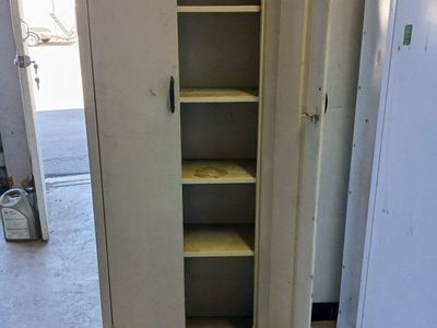 Vintage Metal Storage Cabinet - Industrial Style 2-Door Unit with 5 Shelves