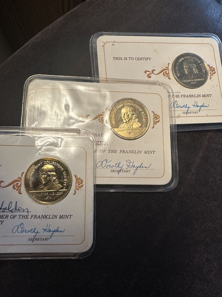 3 Silver Franklin Mint Charter Coins