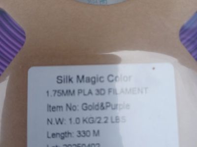 Silk Magic Color 1.75mm PLA 3D Printer Filament, Gold & Purple, 1.0kg (2.2 lbs), 330m