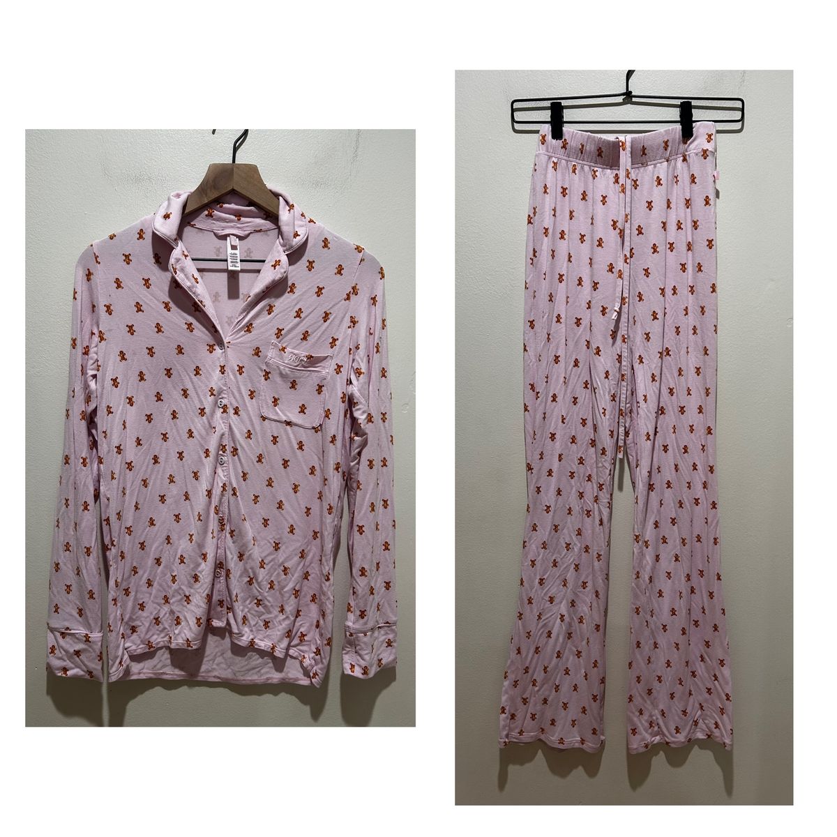 Skims Light Pink Gingerbread Man Pajama Set XXS