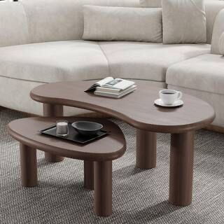 Lirago 34” Walnut Kidney-Shaped Coffee Tables