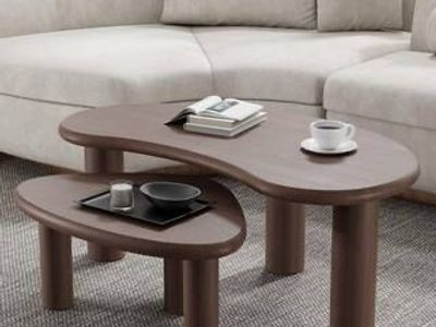 Lirago 34” Walnut Kidney-Shaped Coffee Tables