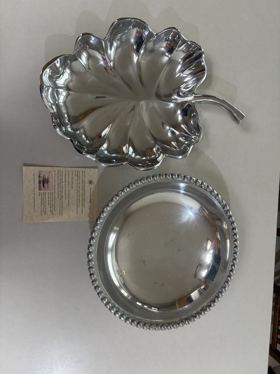 Old Town Imports Aluminum Serveware – Leaf Dish & Beaded-Rim Bowl