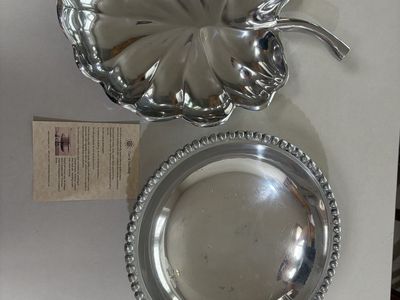 Old Town Imports Aluminum Serveware – Leaf Dish & Beaded-Rim Bowl