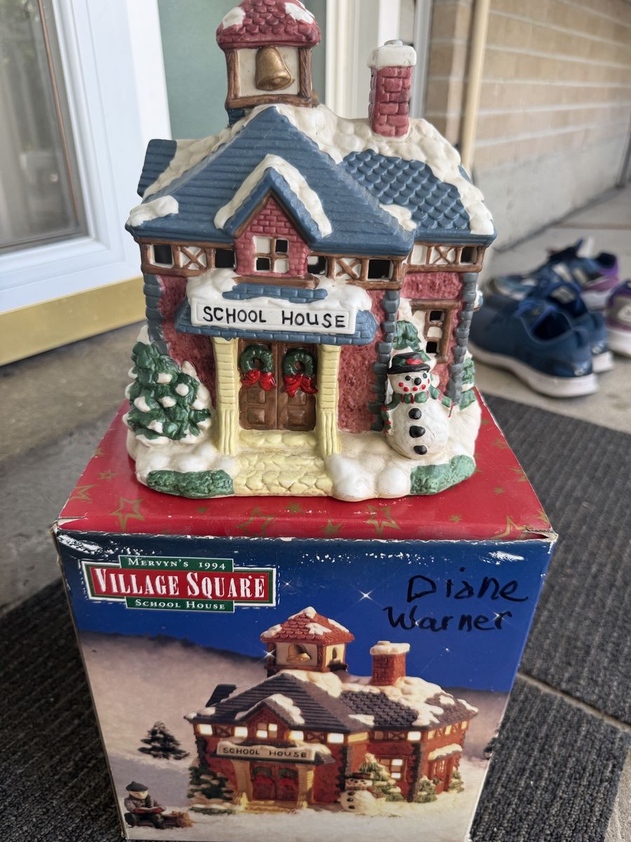 Vintage 1994 Mervyn's Village Square School House Christmas Village Building with Original Box