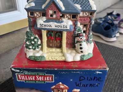 Vintage 1994 Mervyn's Village Square School House Christmas Village Building with Original Box
