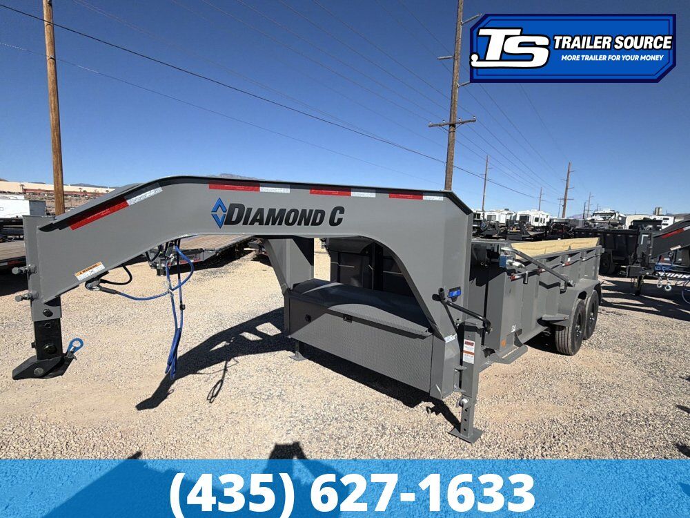 7x14 Diamond C LPT-GN 207 Gooseneck Dump Trailer - 32" Sides - 15.5K GVWR - 14 Ply Tires, Board Brackets, Long Arm Tarp