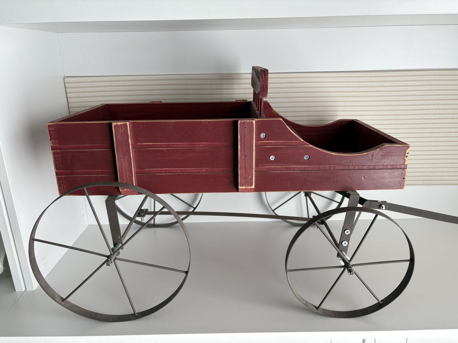 Vintage Rustic Wooden Decorative Wagon Red Farmhouse Decor with Metal Wheels