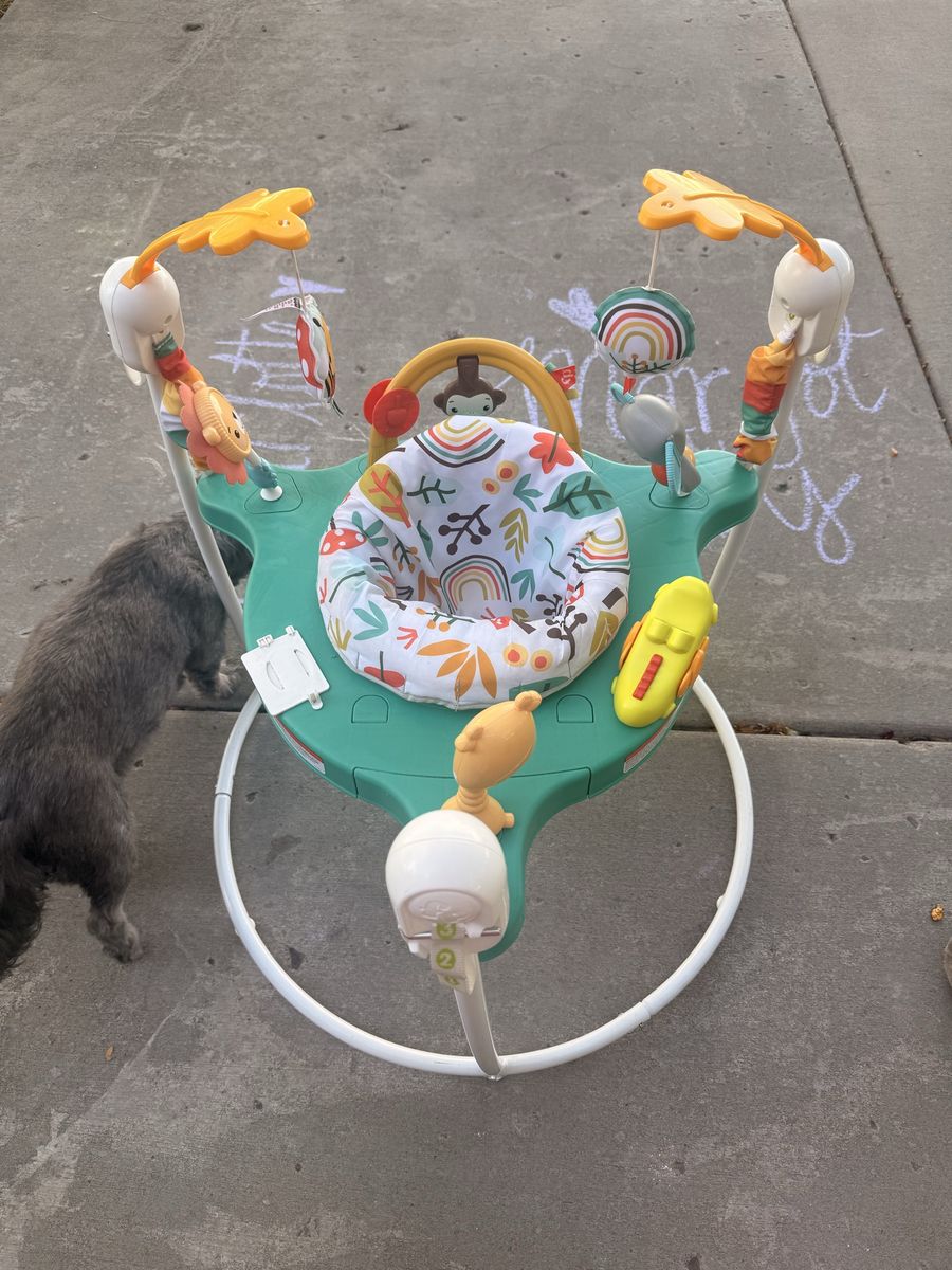 Fisher-Price Baby Activity Jumper with Rainbow Leaf Pattern Seat and Toys