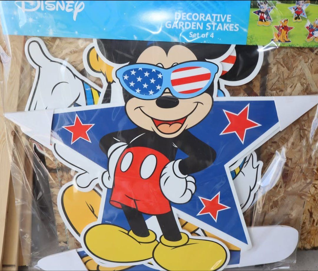 Disney Decorative Garden Stakes - Mickey, Minnie, Pluto, Donald - Set of 4, Patriotic Theme