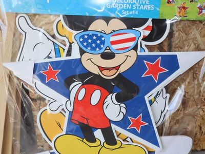 Disney Decorative Garden Stakes - Mickey, Minnie, Pluto, Donald - Set of 4, Patriotic Theme