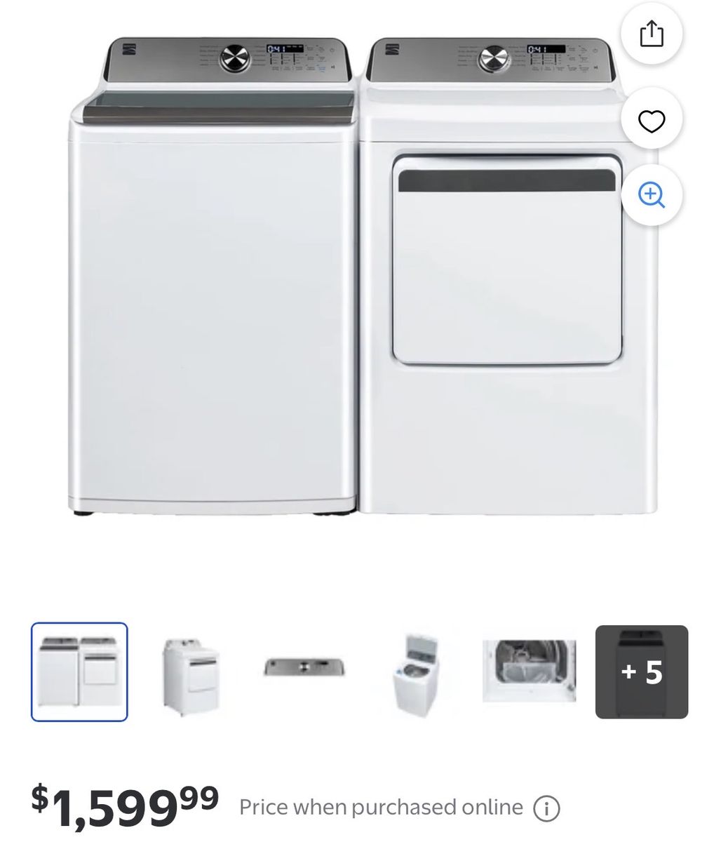 Kenmore 5432587 Top Load Washer & Dryer Set - White, Electric, New in Box