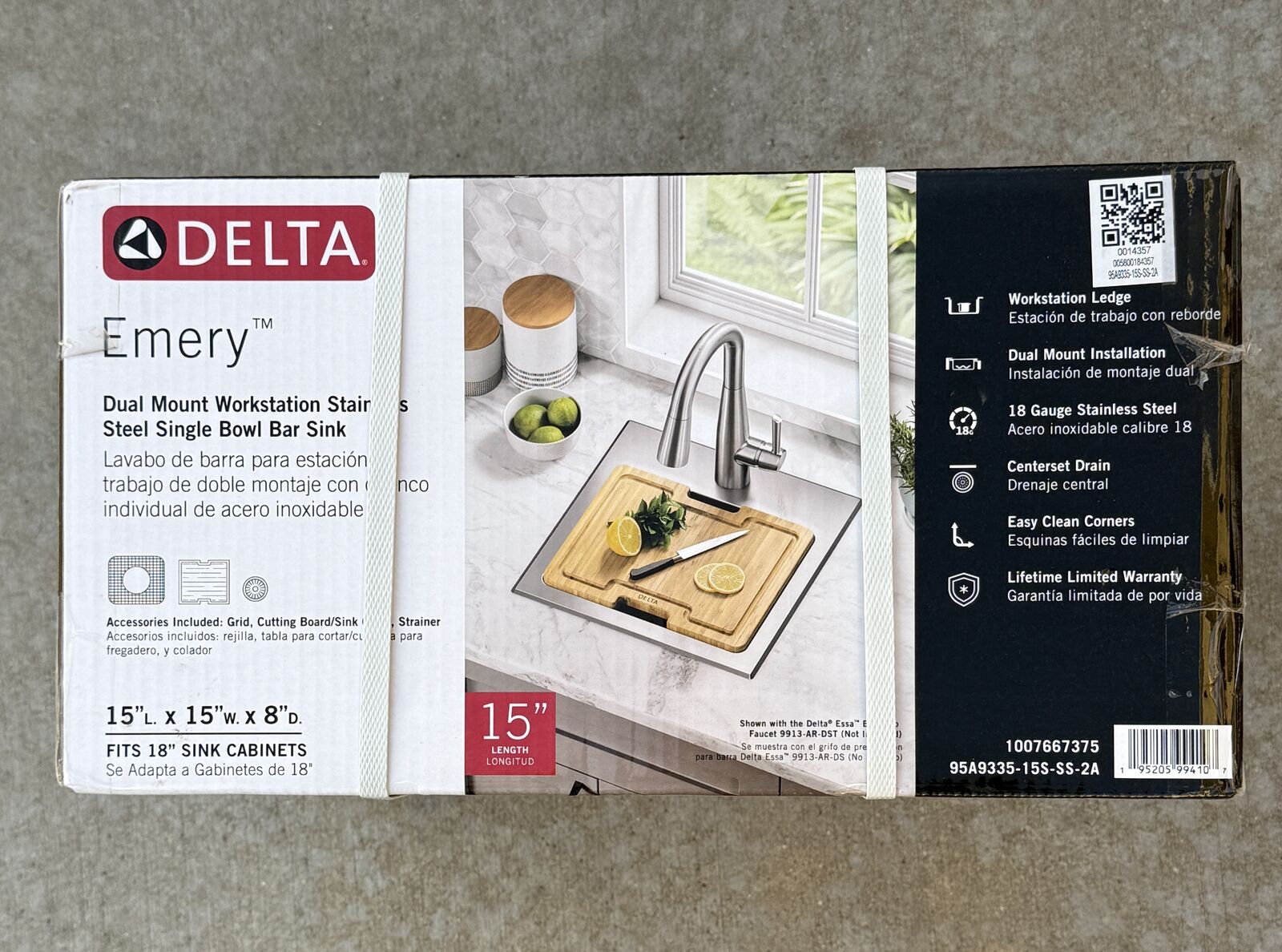 NEW Delta Emery 15 in. Drop-In/Undermount Single Bowl Stainless Kitchen Workstation Sink