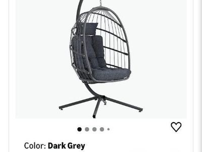 Egg Chair Outdoor Hanging Swing Chair with Stand & Cushion, Dark Grey, 370lbs Capacity