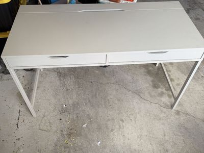Minimalist Gray Desk with 2 Drawers - Modern Home Office or Study Table