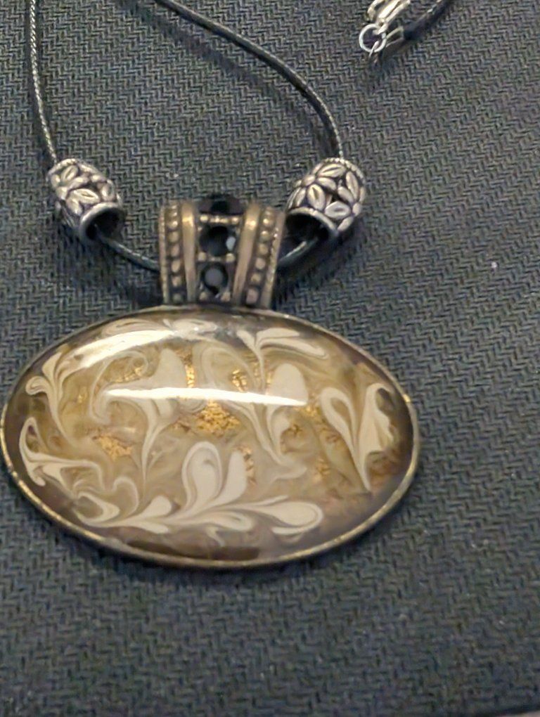 chicos pendant  Necklace fold green swirl statement piece