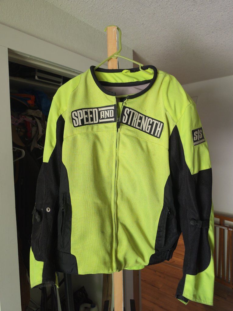 Speed and Strength Full Zip Motorcycle Jacket & Rocket Gloves - Neon Green/Black