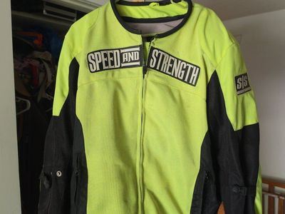 Speed and Strength Full Zip Motorcycle Jacket & Rocket Gloves - Neon Green/Black