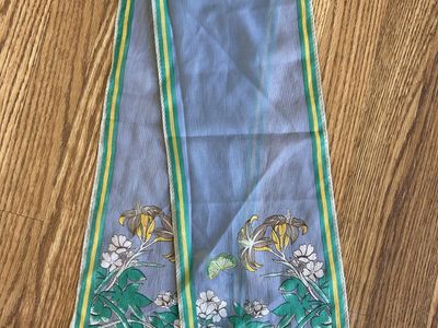 Floral Long Thin Scarf Gray Yellow Green