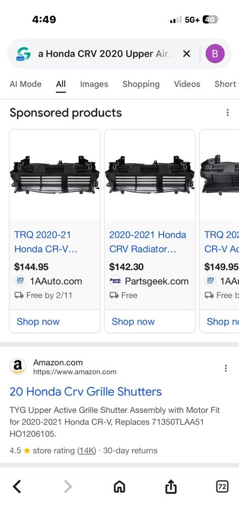 2020 Honda CR-V Upper Air Shutter