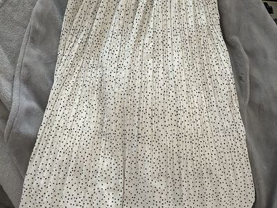 White & Black Polka Dot Pleated Skirt - 95% Polyester, 5% Spandex, Size Small