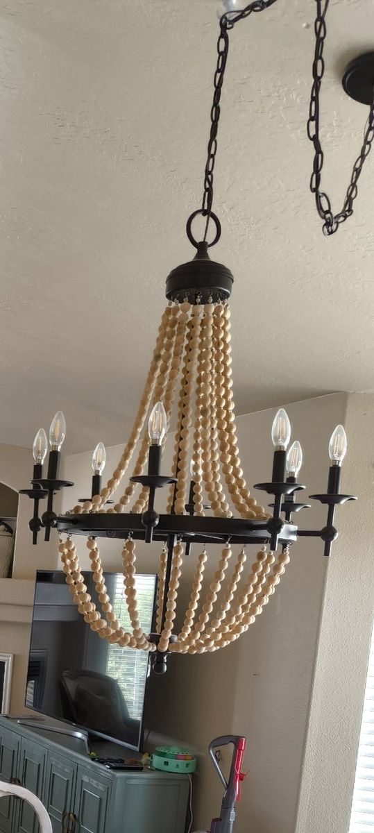 8-Light French Country Wood Beaded Chandelier - Blackish bronze Finish, UsedExcellent.