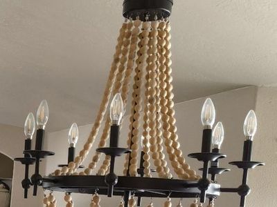 8-Light French Country Wood Beaded Chandelier - Blackish bronze Finish, UsedExcellent.