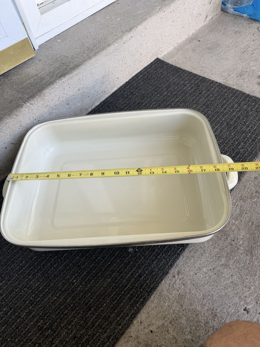 Large Enamelware Roasting Pan Baking Dish Cream Off White