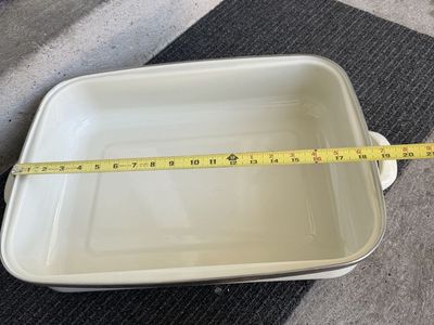 Large Enamelware Roasting Pan Baking Dish Cream Off White