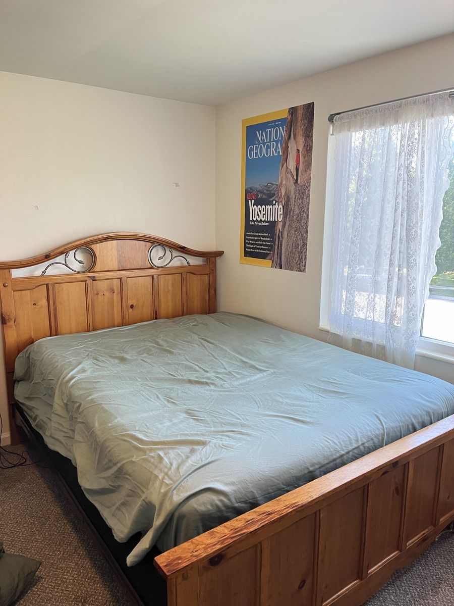 MUST GO TODAY! Matching bedroom set, solid oak desk and chair, dresser, bed frame, mattress and box spring!