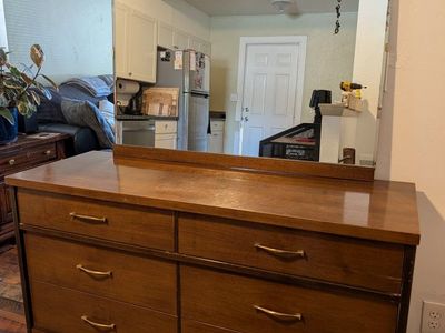 Mid Century Modern Wooden Dresser with Attached Mirror