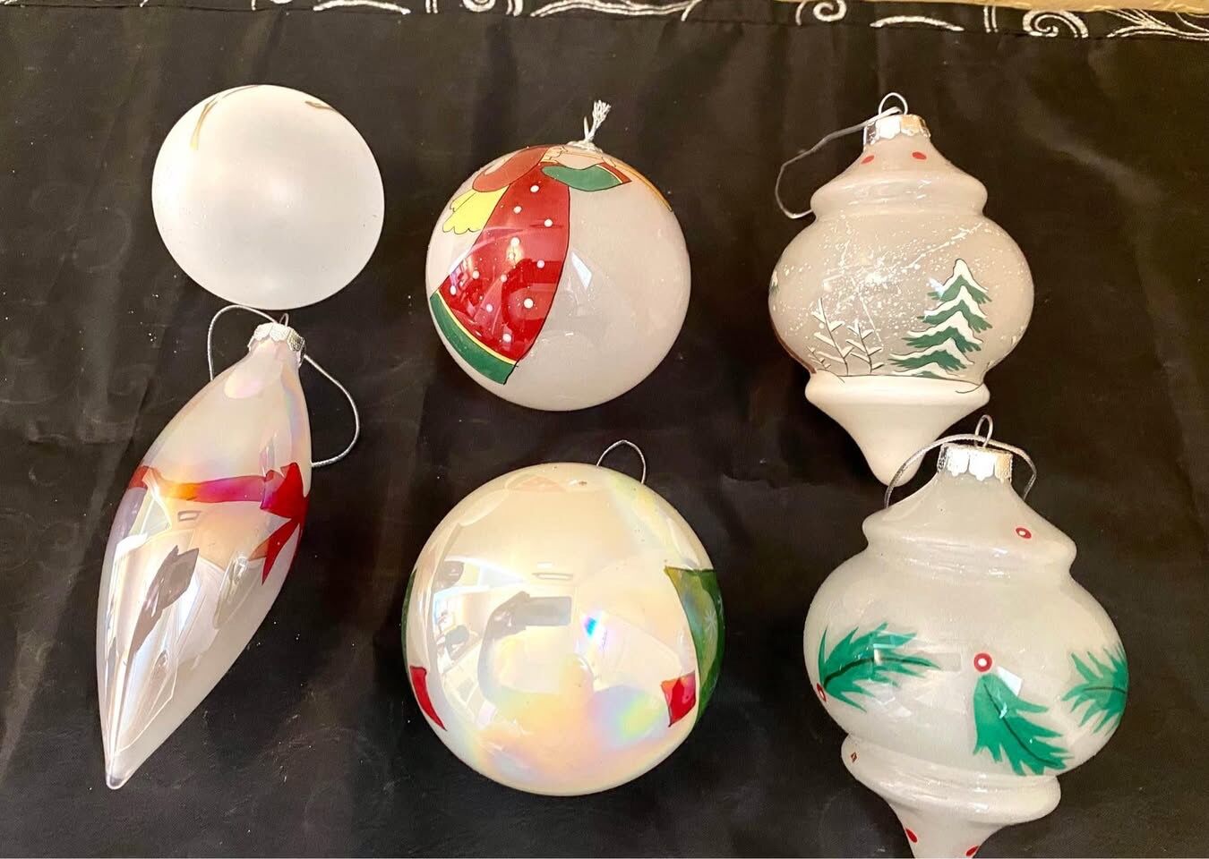 SET OF SIX - Gorgeous LG Glass Handpainted Ornaments - These reflect the light beautifully- C PICS
