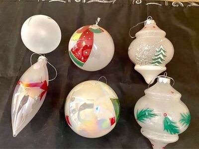 SET OF SIX - Gorgeous LG Glass Handpainted Ornaments - These reflect the light beautifully- C PICS