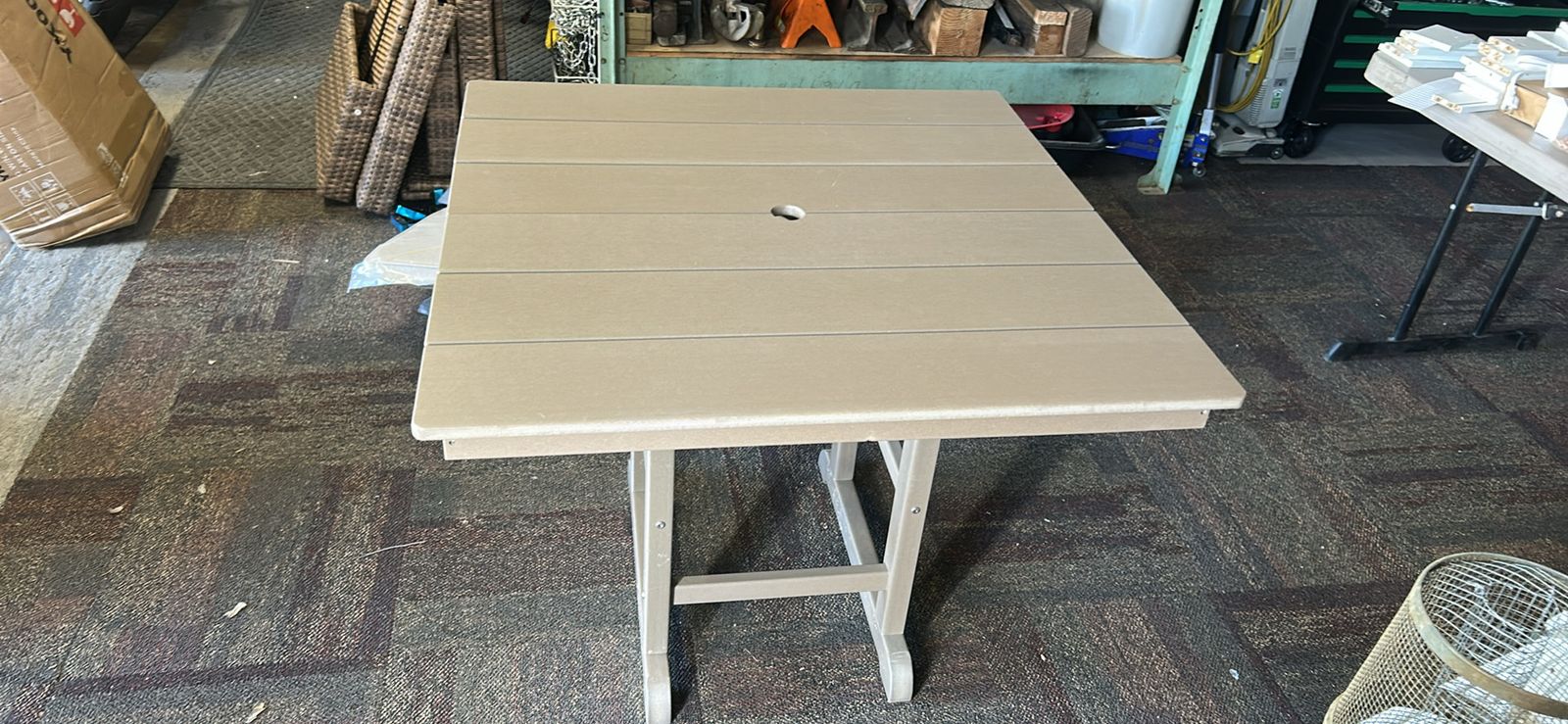 Square Outdoor Patio Dining Table with Umbrella Hole - Beige / Tan