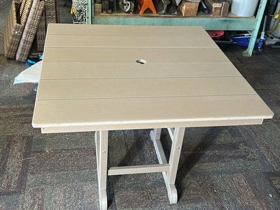Square Outdoor Patio Dining Table with Umbrella Hole - Beige / Tan
