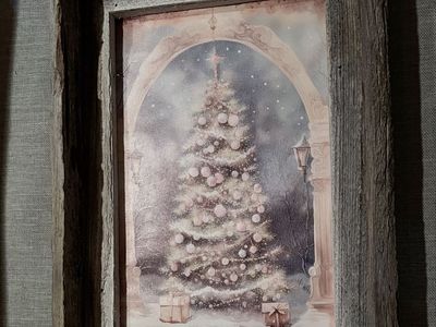 Rustic Framed Christmas Tree Canvas Art Print - Winter Holiday Scene Wall Decor