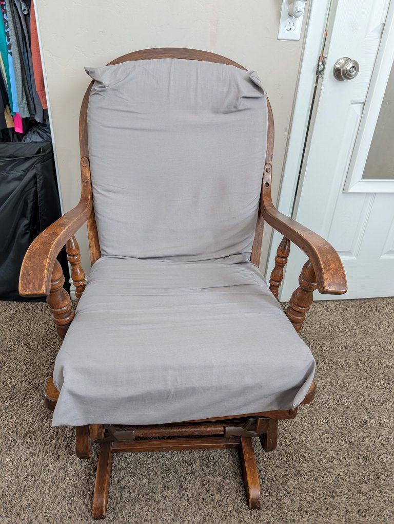 Vintage Wooden Glider Rocking Chair with Removable Cushion and Cover
