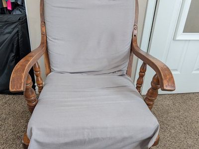 Vintage Wooden Glider Rocking Chair with Removable Cushion and Cover