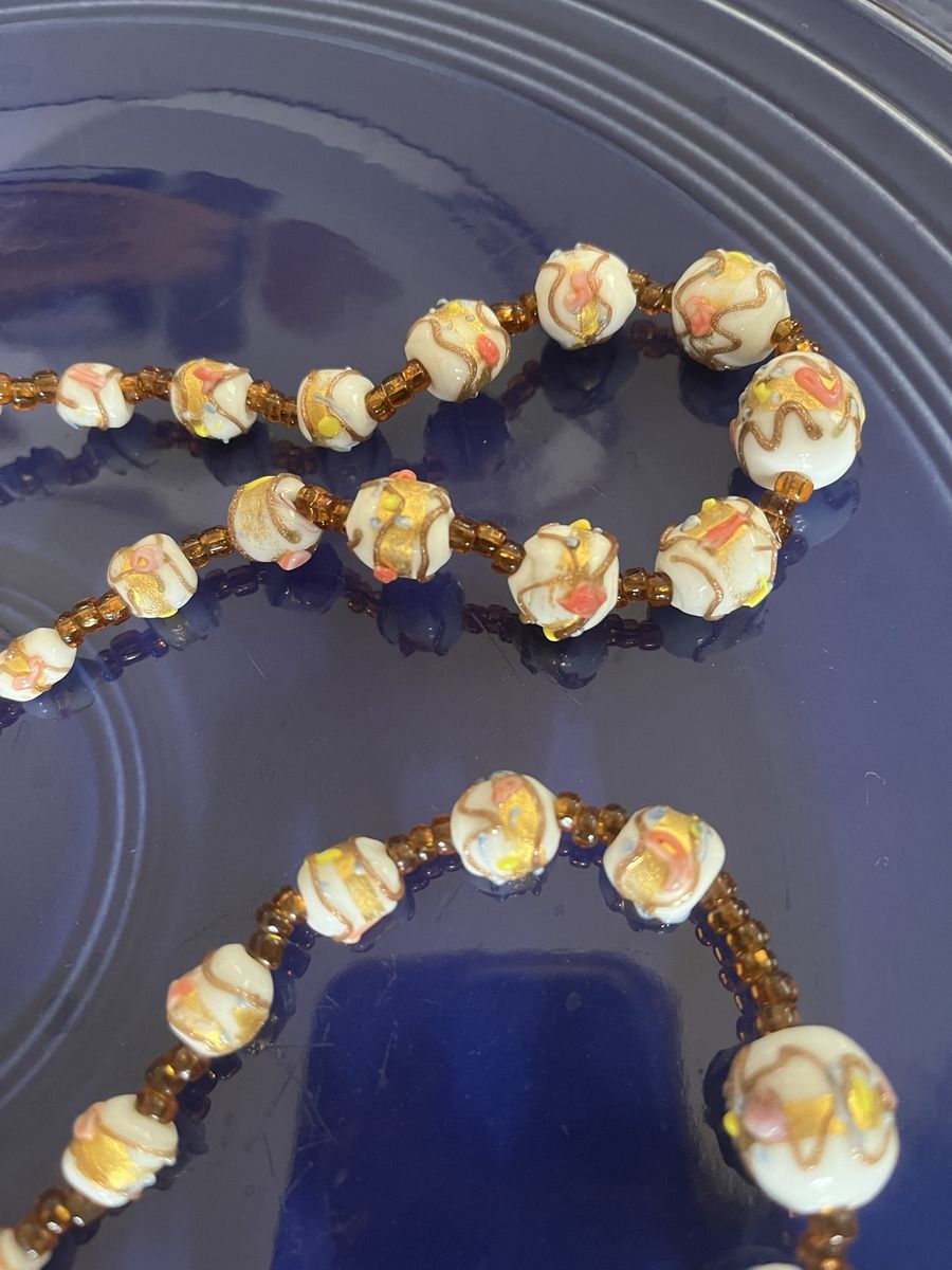 Two Matching 1950's White Italian Glass Beaded Necklaces