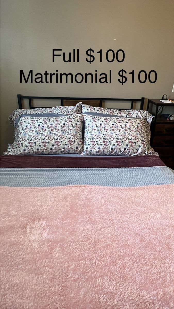 Full Size Bed with Frame, Mattress, Vanity, Bookshelf, Rocking Sofa chair and Ottoman