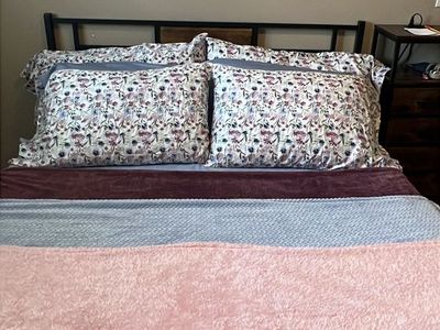 Full Size Bed with Frame, Mattress, Vanity, Bookshelf, Rocking Sofa chair and Ottoman