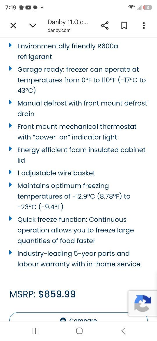 Danby 11.0 cu. ft. Chest Freezer - White (Model DCFM110B1WDB)