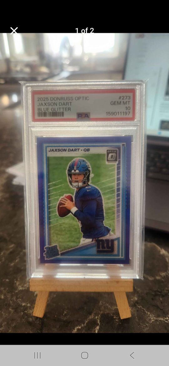 2025 Donruss Optic Jaxson Dart Blue Glitter Rated Rookie PSA 10