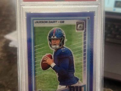 2025 Donruss Optic Jaxson Dart Blue Glitter Rated Rookie PSA 10